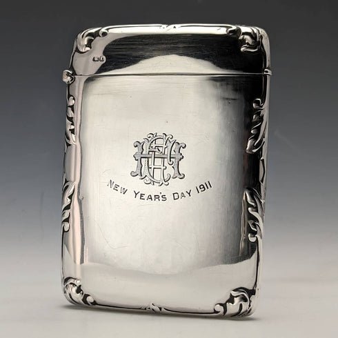 1910 British antique sterling silver mirror finish card case 79g EJ Trevitt